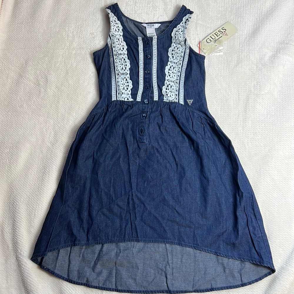 Guess Jean Lace Sleeveless Button Dress High Low Hem Girls NWT Size 7